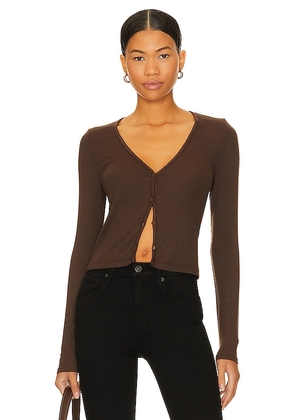 LA Made Sweet V Cardi in Chocolate. Size L, S, XL, XS.