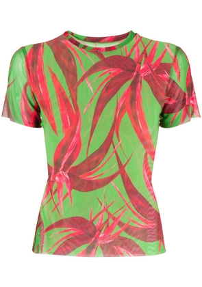 Louisa Ballou floral-print mesh T-Shirt - Green
