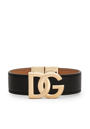 Dolce & Gabbana logo-plaque leather bracelet - Black