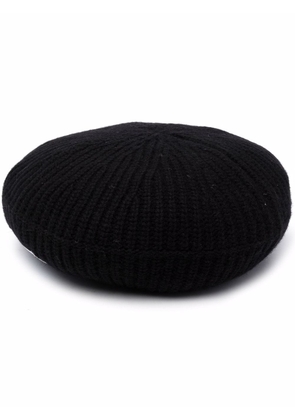 GANNI rib-knit logo-patch beret - Black