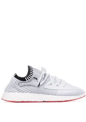 Y-3 white Raito Racer knitted upper leather trim low-top sneakers