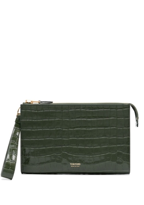 TOM FORD crocodile-effect leather clutch bag - Green