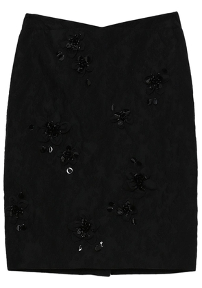 SHUSHU/TONG floral-appliqué knee-length skirt - Black