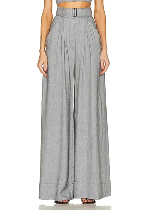 MATTHEW BRUCH Wide Leg Pleated Pant in Black Houndstooth - Grey. Size 4 (also in ).