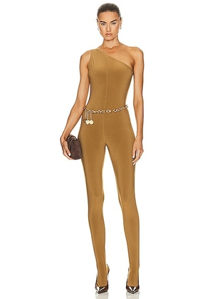 Norma Kamali One Shoulder Catsuit in Woods - Tan. Size S (also in XL).