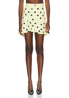 AREA Polka Dot Ruffle Mini Skirt in Cream Yellow - Yellow. Size 25 (also in 24, 26, 28).