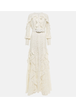 Costarellos Patrice belted ruffled lace gown