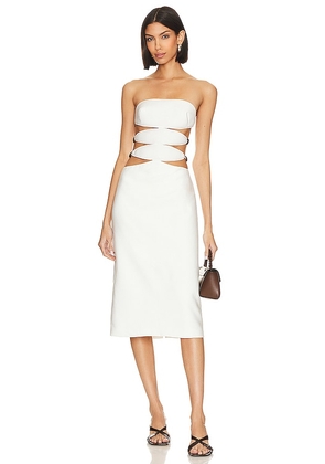 ADRIANA DEGREAS Vintage Orchid Cut Out Midi Dress in White. Size M, S.