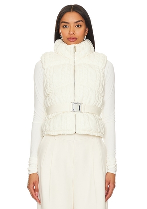 Camila Coelho Eissa Knit Puffer Vest in Ivory. Size L, S, XL, XS, XXS.