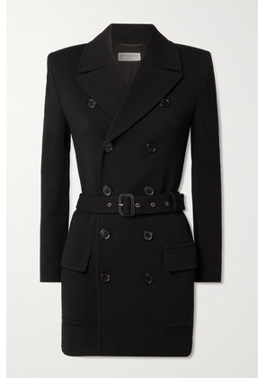 SAINT LAURENT - Belted Double-breasted Wool-blend Jersey Trench Coat - Black - FR36,FR38,FR40