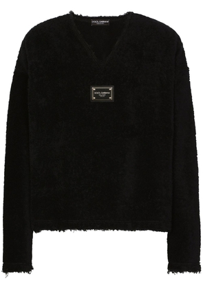 Dolce & Gabbana logo-plaque ripped sweater - Black
