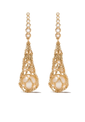 Annoushka 18kt yellow gold Lattice Net pearl and diamond earrings