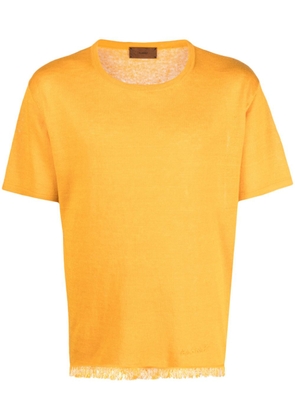 Alanui logo-embroidered linen T-shirt - Yellow