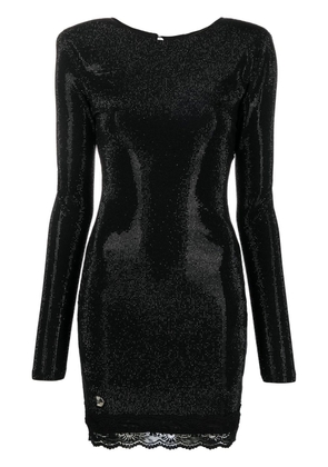 Philipp Plein long-sleeve glitter mini dress - Black