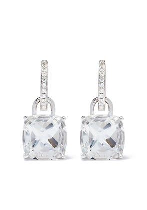 Kiki McDonough 18kt white gold Kiki Classics cushion cut white topaz and diamond detachable hoop earrings - Silver