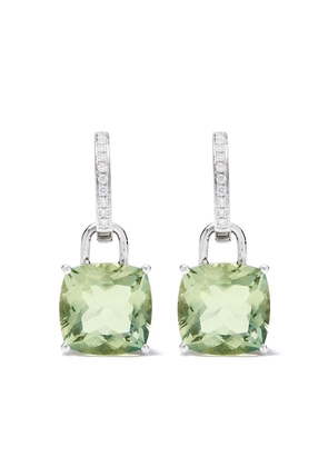 Kiki McDonough 18kt white gold Kiki Classics cushion cut green amethyst and detachable diamond hoop earrings - Silver