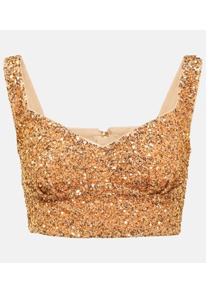 Self-Portrait Sequined cropped top