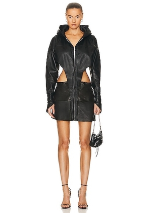 SAMI MIRO VINTAGE x REVOLVE V Cut Out Hoodie Dress in Black Leather - Black. Size M (also in L).