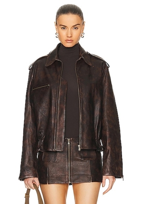 SIEDRES Carla Leather Bomber Jacket in Brown - Brown. Size 36 (also in 38).