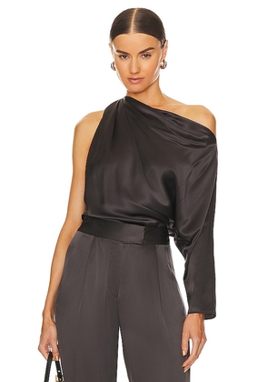 The Sei One Sleeve Drape Top in Black. Size 4, 8.