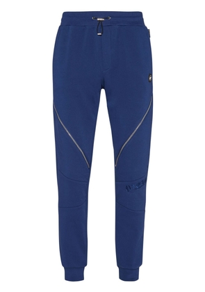 Philipp Plein logo-embroidered cotton blend track pants - Blue