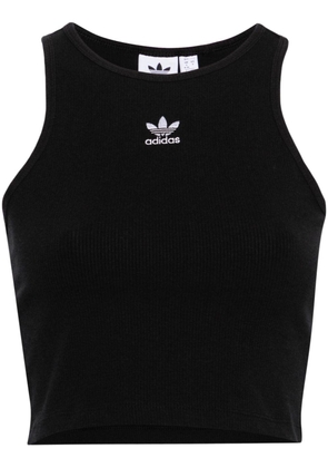 adidas logo-embroidered fine-ribbed tank top - Black