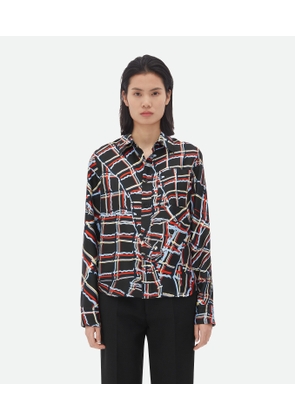 Bottega Veneta Distorted Check Printed Silk Shirt - Multicolor - Woman   Silk