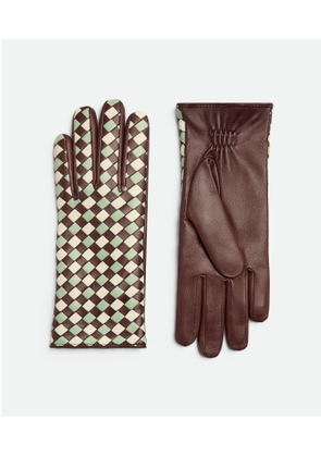 Bottega Veneta Leather Bicolour Intrecciato Gloves - Brown - Woman   Lambskin