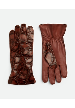 Bottega Veneta Crocodile-effect Leather Gloves - Brown -    Calfskin