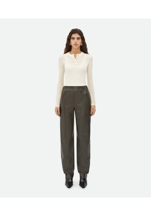 Bottega Veneta Leather Straight Trousers - Brown - Woman   Lambskin