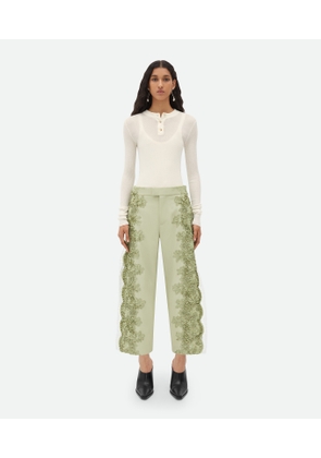 Bottega Veneta Lace Embroidered Viscose Trousers - Green - Woman   Viscose & Cotton