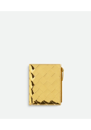 Bottega Veneta Small Intrecciato Bi-fold Zip Wallet - Gold - Woman - Lambskin
