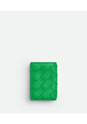 Bottega Veneta Intrecciato Tiny Tri-fold Zip Wallet - Green - Woman - Lambskin & Calfskin