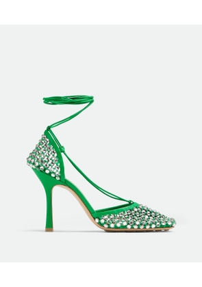 Bottega Veneta Sparkle Stretch Lace-up Sandal - Green - Woman   Cotton & Polyester