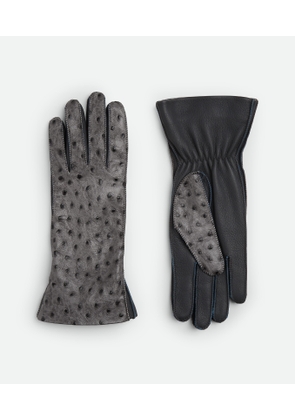 Bottega Veneta Ostrich-effect Leather Gloves - Grey - Woman   Goatskin