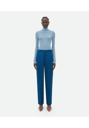 Bottega Veneta Wool Gabardine Wide Leg Trousers - Blue - Woman   Virgin Wool