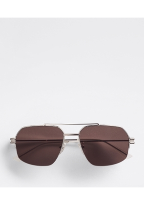 Bottega Veneta Bond Metal Half-rim Aviator Sunglasses - Silver - Unisex - Metal