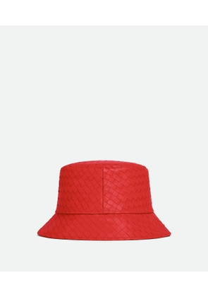 Bottega Veneta Leather Intrecciato Bucket Hat - Red - Man - S - Lambskin
