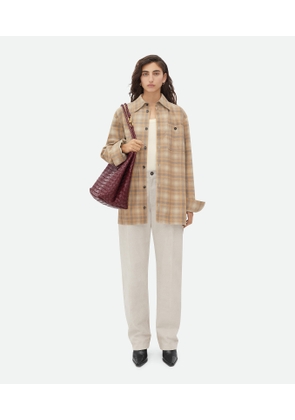 Bottega Veneta Oversized Flannel-printed Leather Shirt - Beige - Woman   Lamb Skin