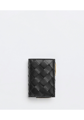 Bottega Veneta Small Intrecciato Tri-fold Zip Wallet - Black - Woman - Lamb Skin