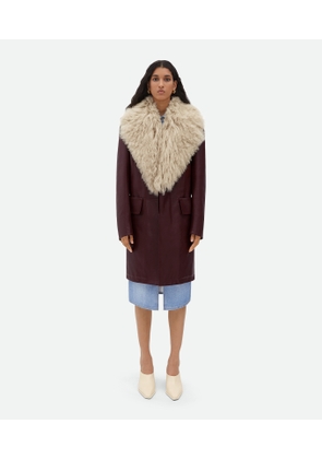 Bottega Veneta Shearling Collar Leather Coat - Bordeaux - Woman   Calfskin