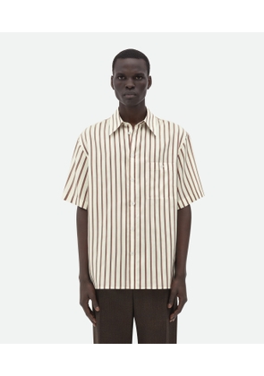 Bottega Veneta Short-sleeved Silk Bicolour Striped Shirt - White - Man   Silk
