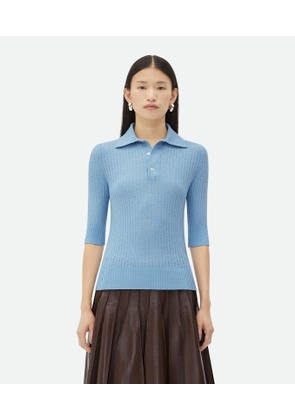 Bottega Veneta Light Wool Short-sleeved Jumper - Blue - Woman - S - Wool