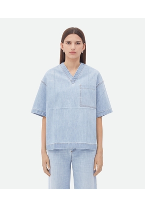 Bottega Veneta Light Bleached Denim T-shirt - Blue - Woman - XS - Cotton