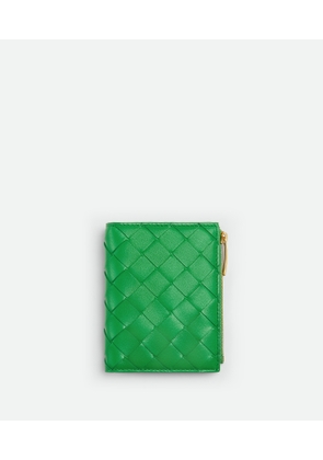 Bottega Veneta Small Intrecciato Bi-fold Zip Wallet - Green - Woman - Lambskin & Calfskin