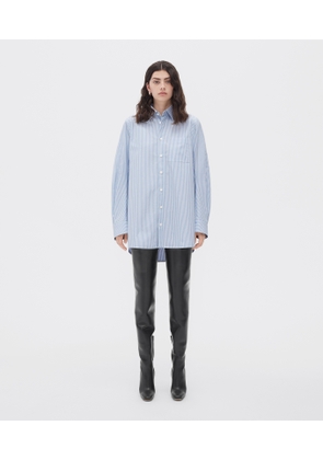 Bottega Veneta Curved Shape Compact Cotton Striped Shirt - Blue - Woman   Cotton