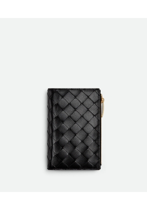 Bottega Veneta Medium Intrecciato Bi-fold Zip Wallet - Black -  - Lambskin