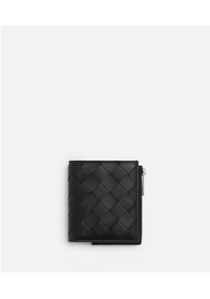Bottega Veneta Intrecciato Bi-fold Wallet With Zip - Black - Man - Calfskin