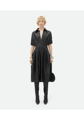 Bottega Veneta Leather Midi Balloon Dress - Black - Woman   Lambskin