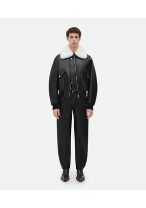Bottega Veneta Shearling Collar Leather Jacket - Black - Man   Calfskin
